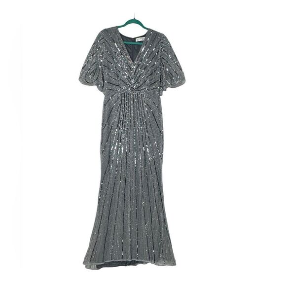 Mac Duggal 93583 Cape Sleeve Sequin Gown in Slate Blue | Size 8 - Picture 5 of 11